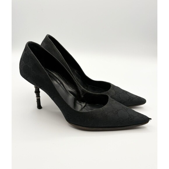 Gucci by Tom Ford Black Canvas Pointed Toe Heels w/ Bamboo Heels Sz EU 38.5 8.5 - Picture 1 of 14